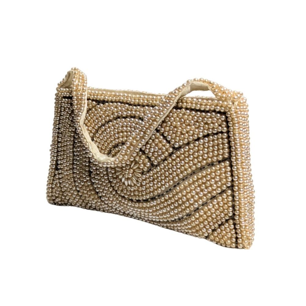 Source Unknown Pearl Beaded Shoulder Bag in Cream